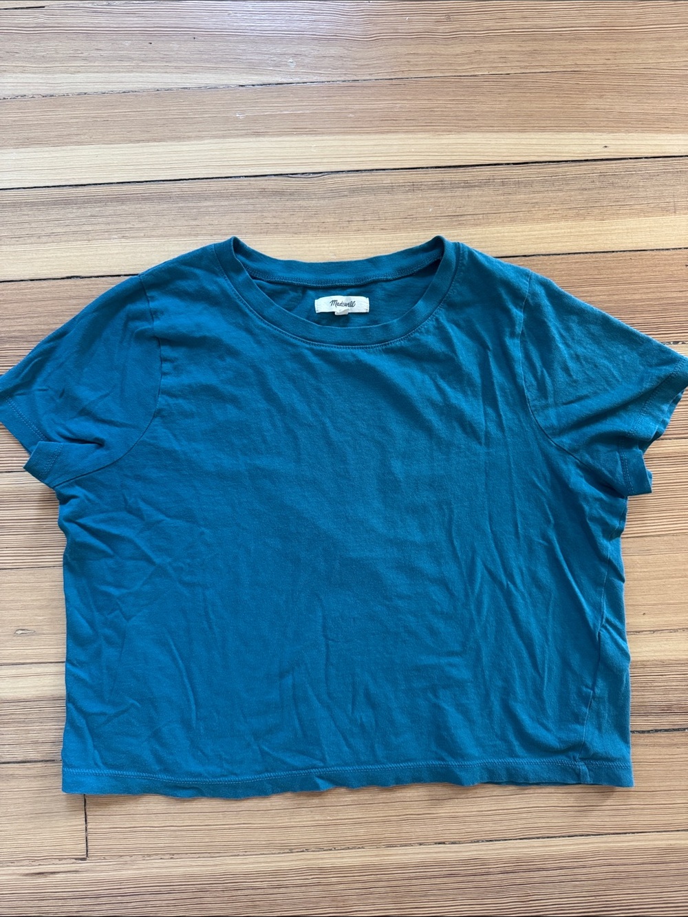 Madewell Teal Cropped Crewneck Tee